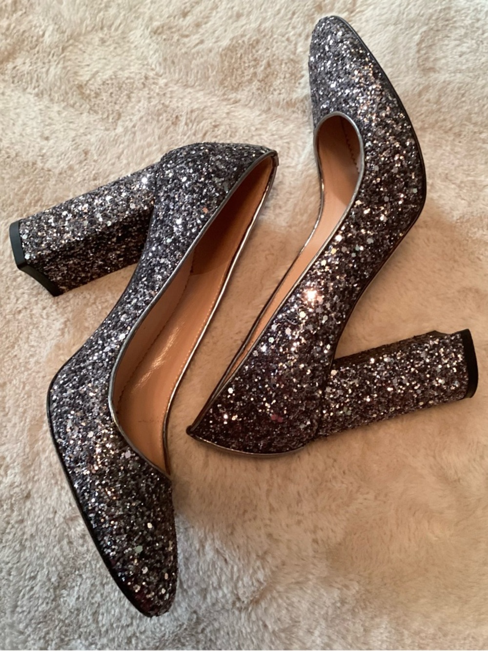 J. Crew Silver/Gray Glitter Block Heel Pumps - Size 6.5